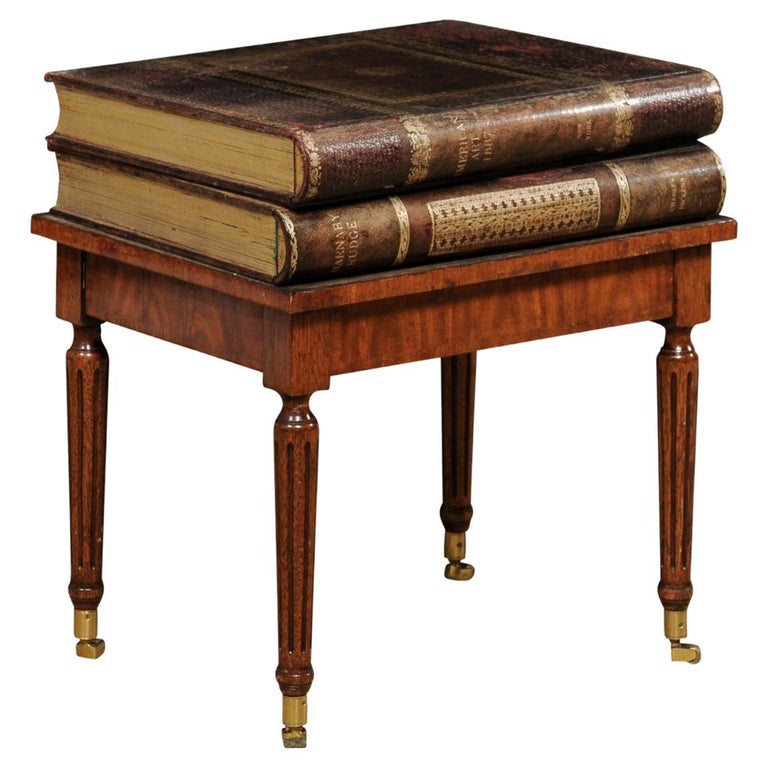 Unique Faux "Stacked Book" End Table with Three Drawers and Petite Caster Feet at 1stDibs