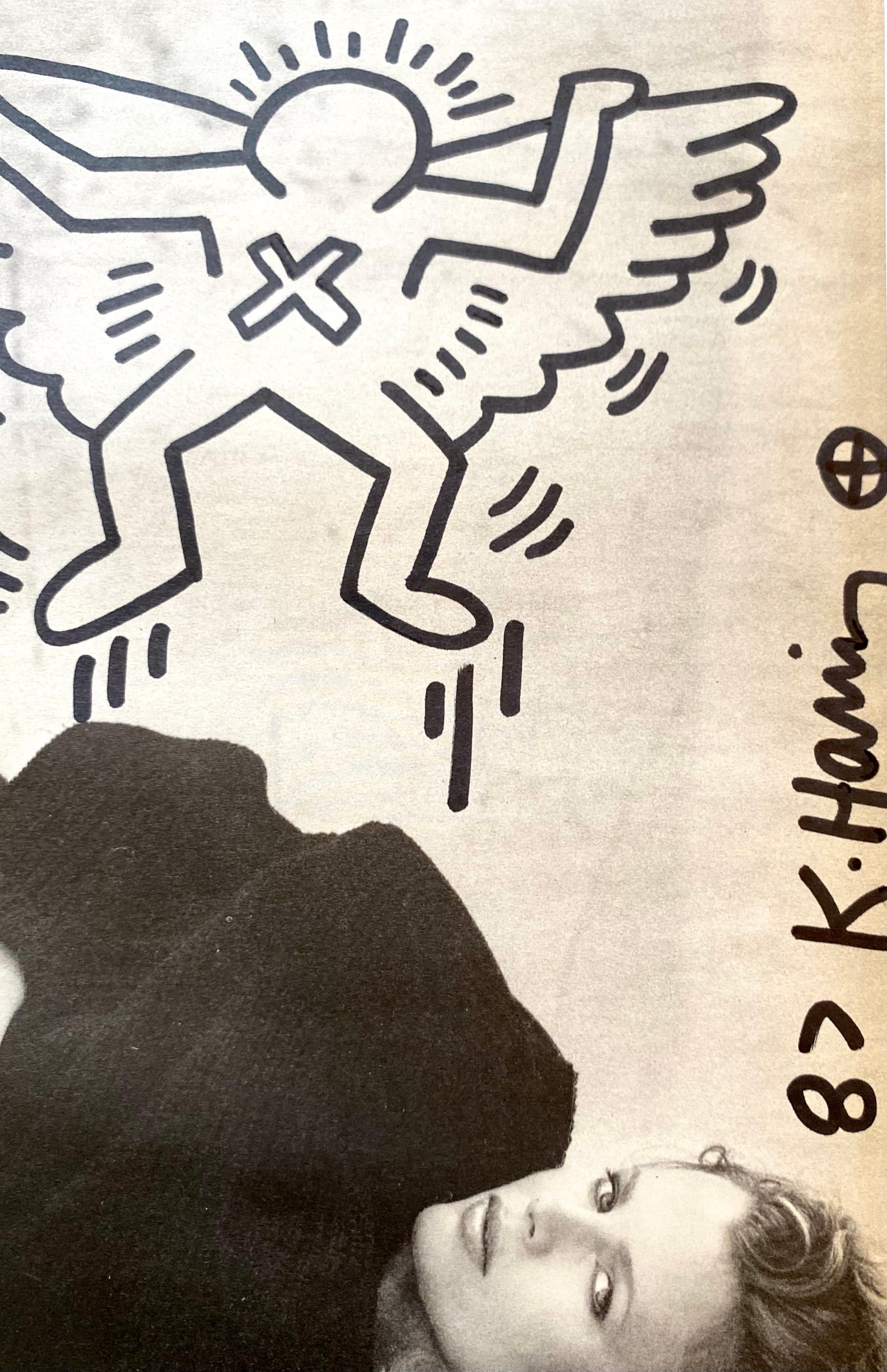 Américain KEITH HARING - Échantillon de dessin au stylo  sur image de Kim Basinger, signé, 1987 en vente