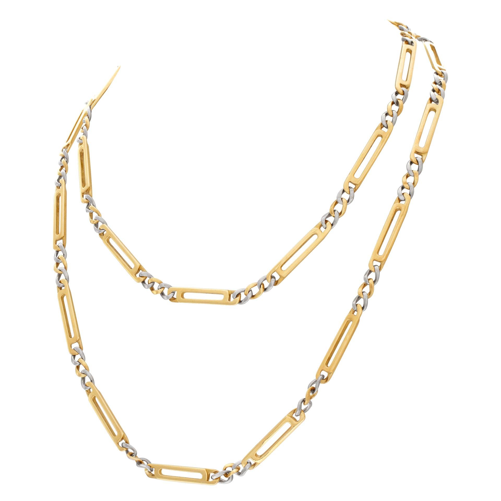 Unique Figaro link necklace in 18k white and yellow gold. 36