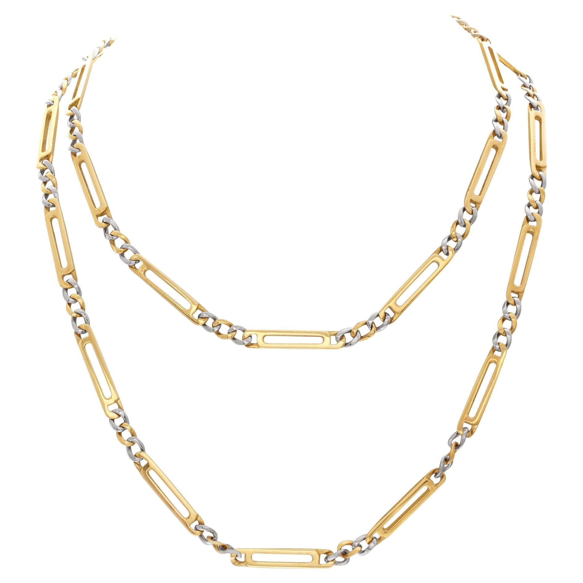 Unique Figaro link necklace in 18k. 36" length For Sale