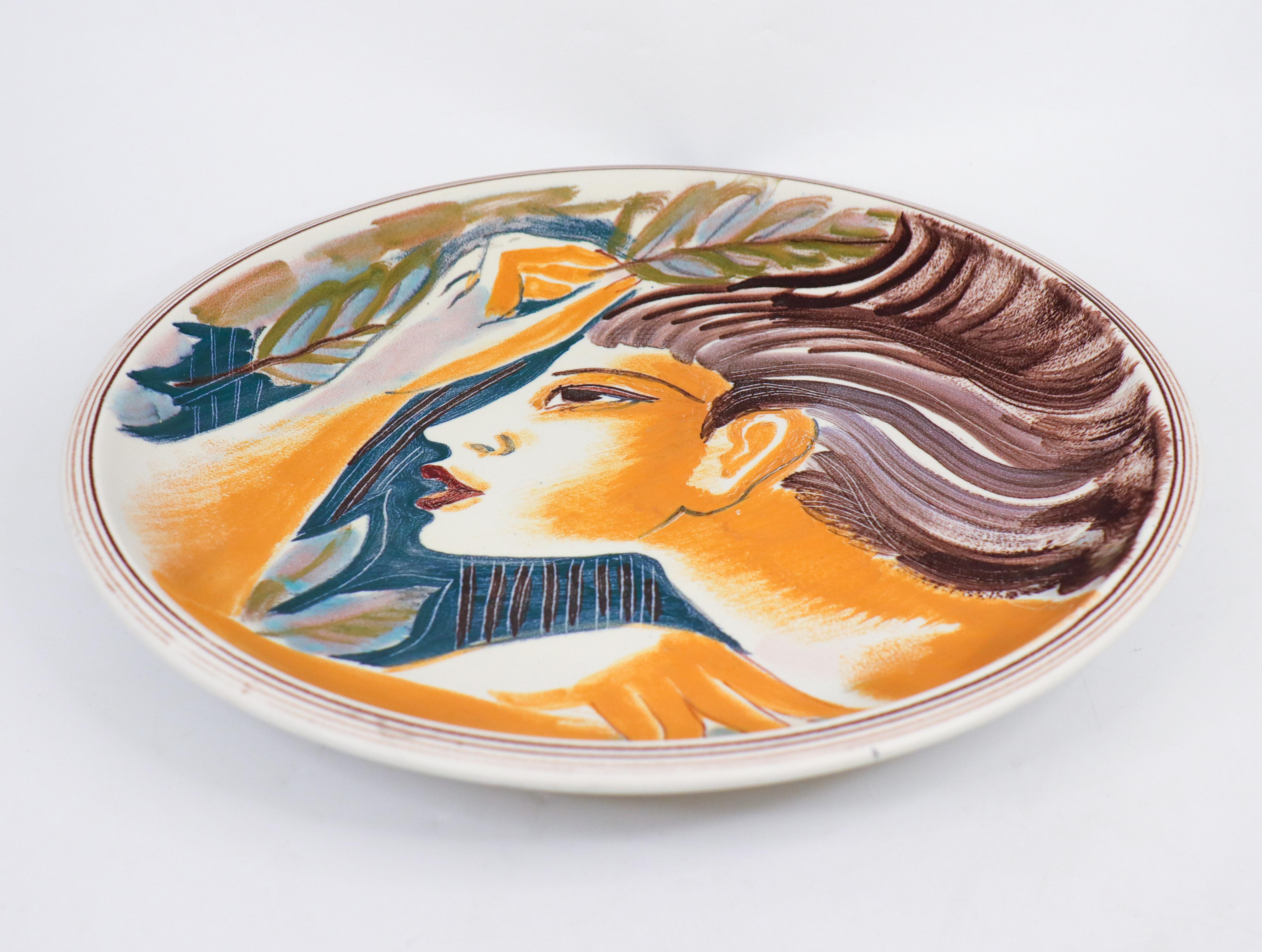 A unique hand painted bowl designed by Carl-Harry Stålhane at Rörstrand in 1943, it is 37,5 cm (15