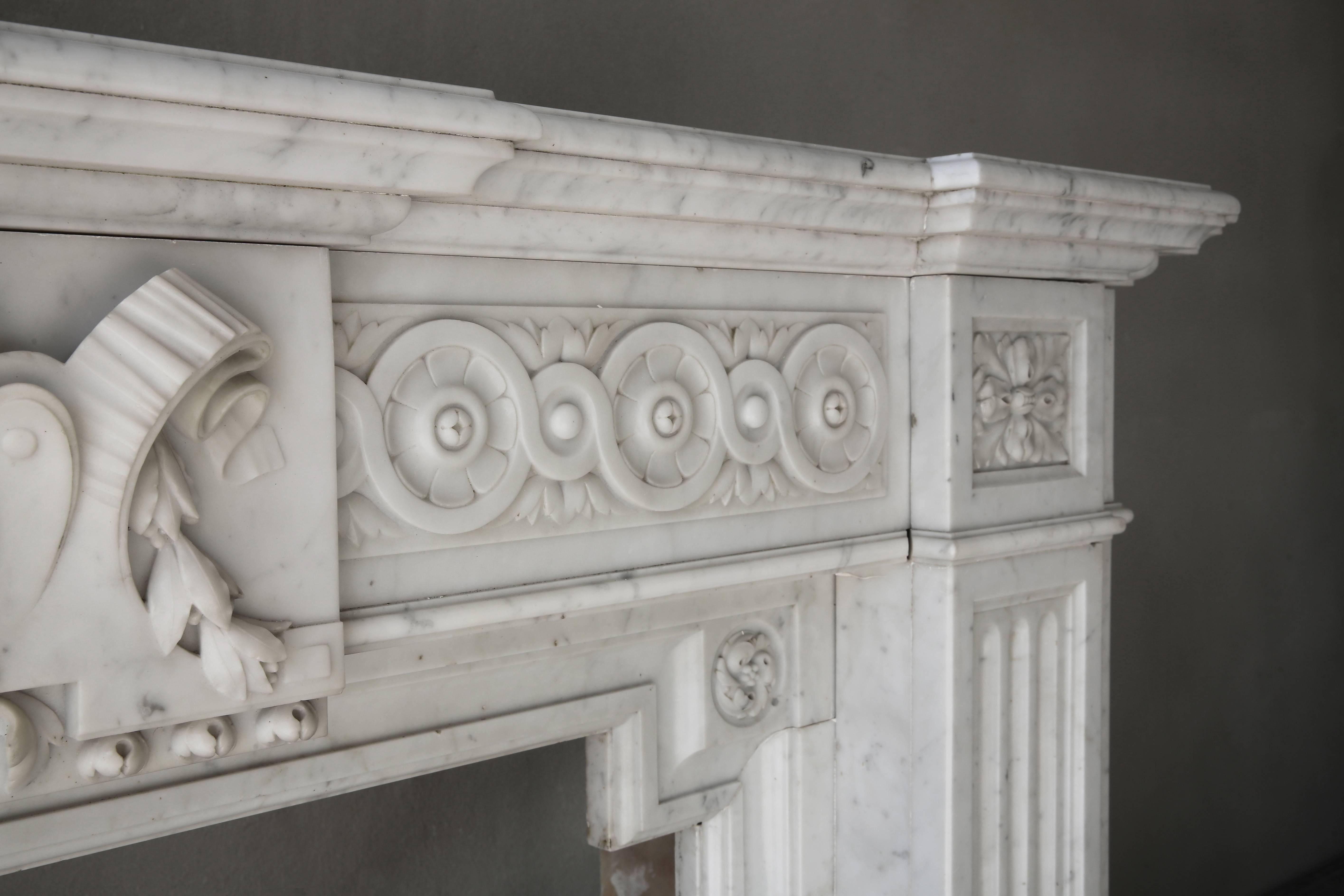 Unique Fireplace of Carrara Marble in Neoclassical Style from the 19th Century 2