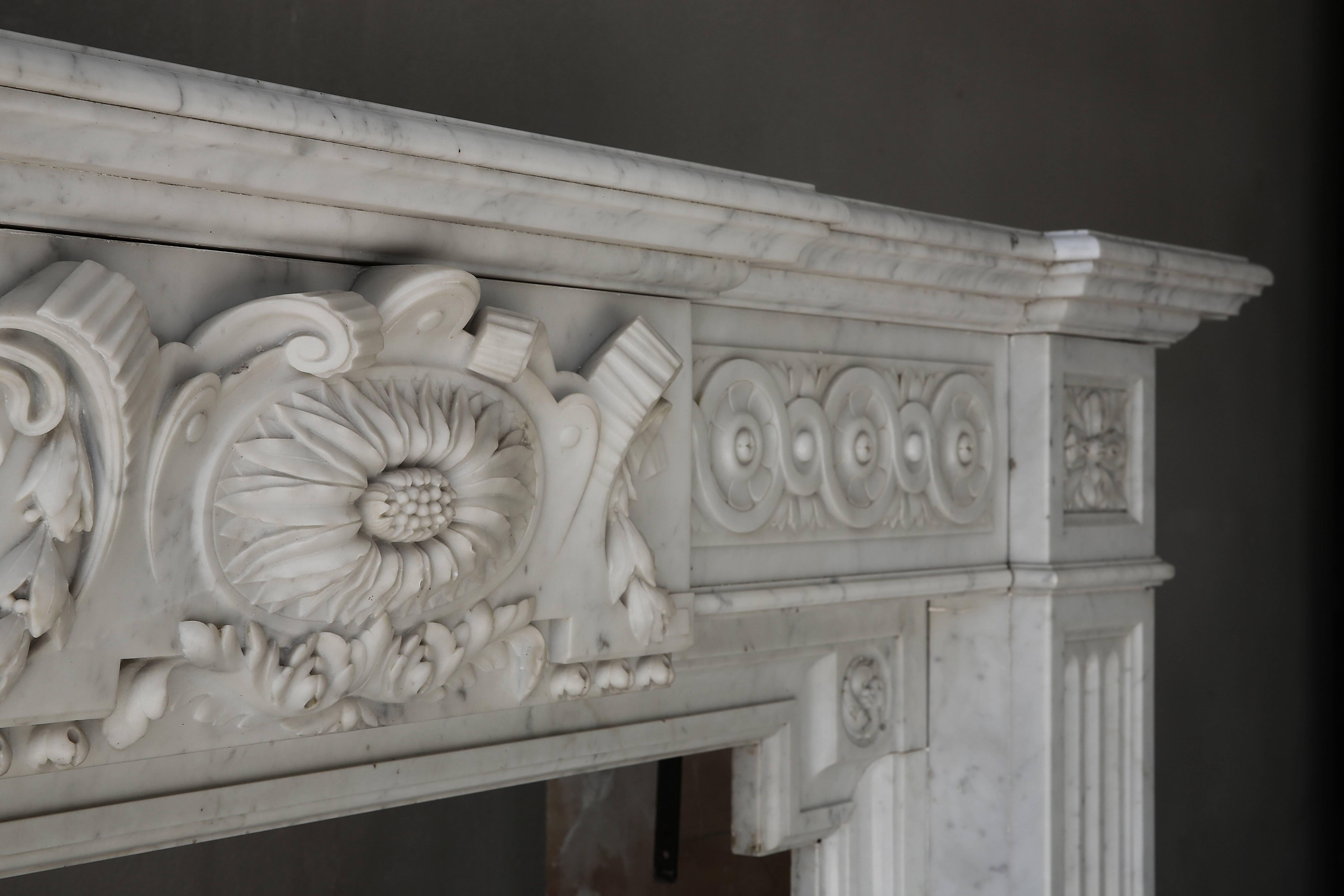 Unique Fireplace of Carrara Marble in Neoclassical Style from the 19th Century 5