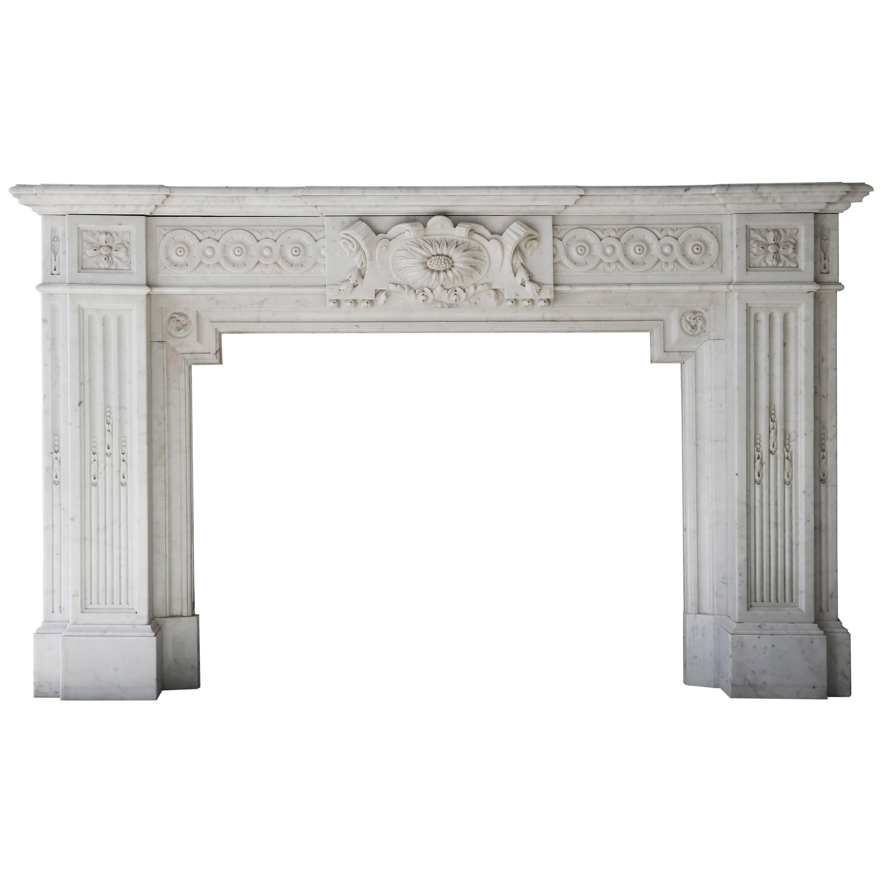 Unique Fireplace of Carrara Marble in Neoclassical Style from the 19th Century