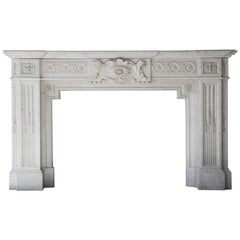 Unique Fireplace of Carrara Marble in Neoclassical Style from the 19th Century