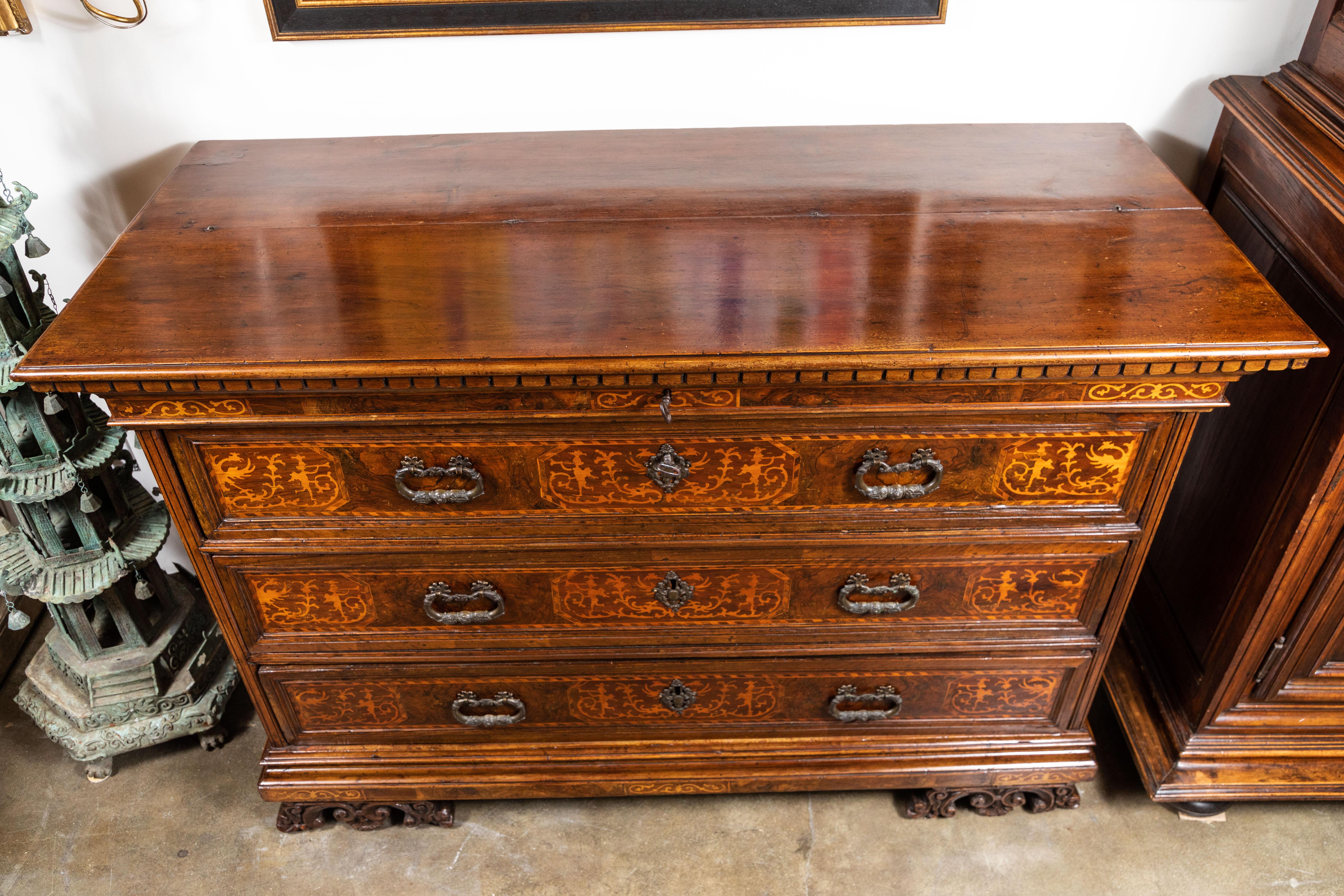 Fruitwood Unique, Flip-Top, Inlaid Italian Commode For Sale