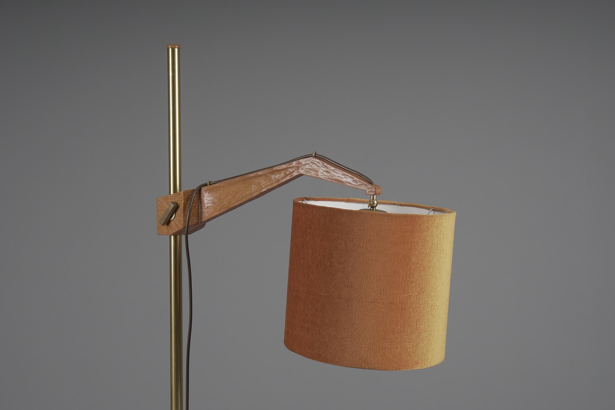 Unique anthroposophic floor lamp in wood, brass and fabric by Rudolf Dörfler For Sale 3
