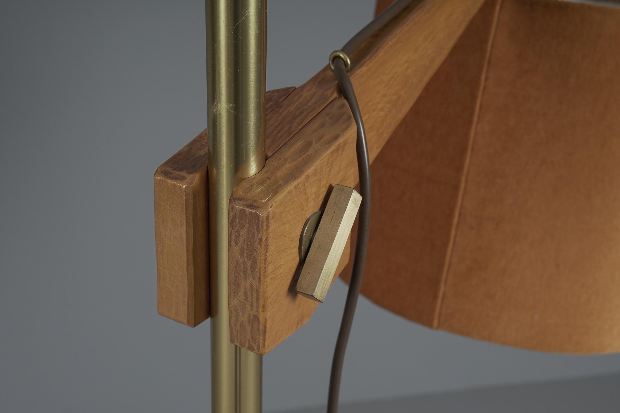 Unique anthroposophic floor lamp in wood, brass and fabric by Rudolf Dörfler For Sale 5