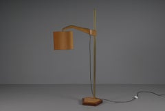 Unique anthroposophic floor lamp in wood, brass and fabric by Rudolf Dörfler