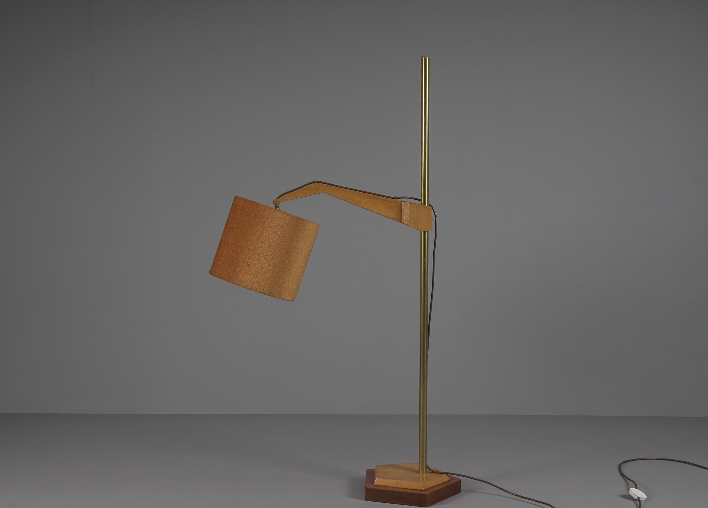 Mid-Century Modern Unique anthroposophic floor lamp in wood, brass and fabric by Rudolf Dörfler For Sale