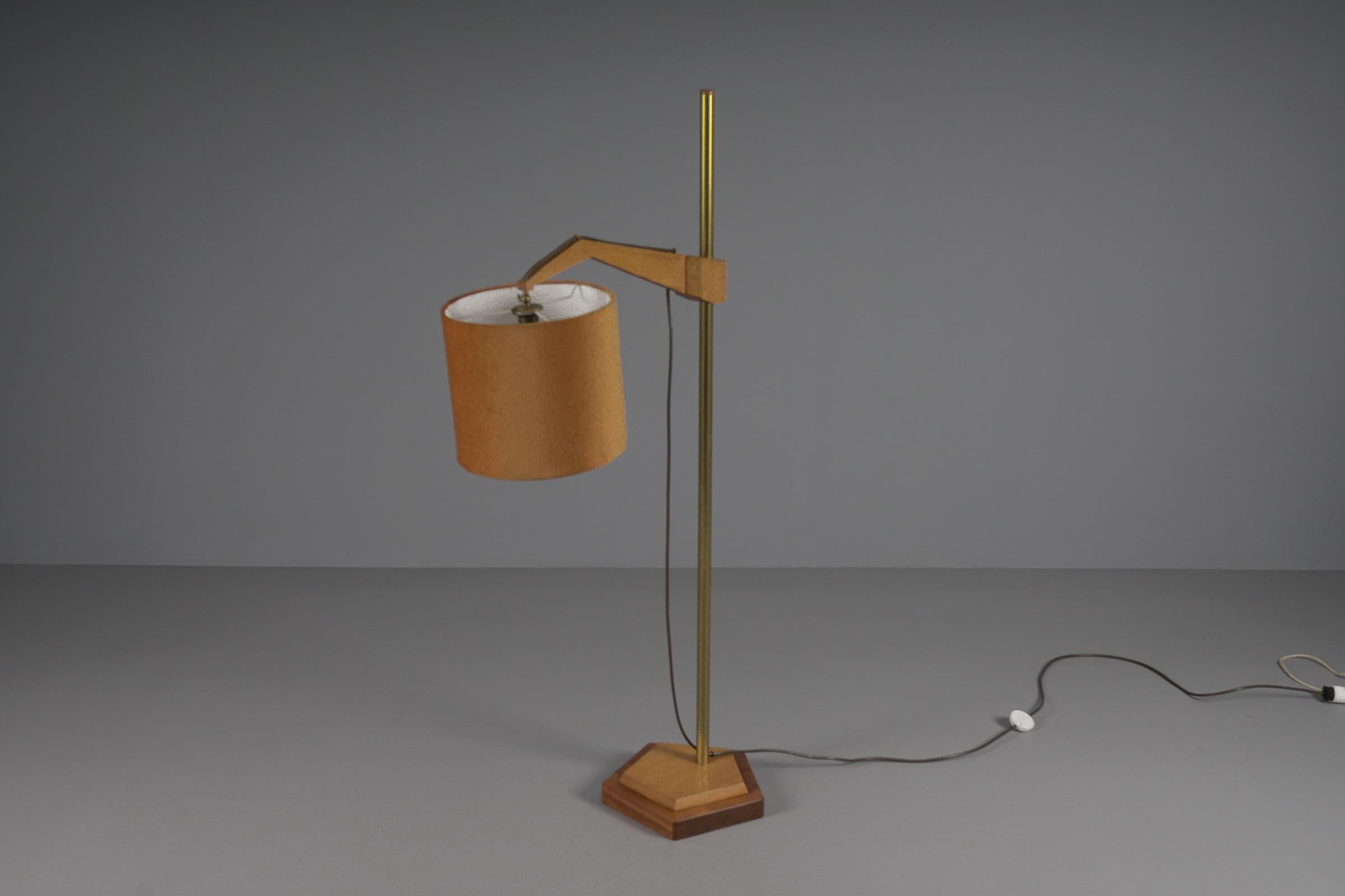 Swiss Unique anthroposophic floor lamp in wood, brass and fabric by Rudolf Dörfler For Sale