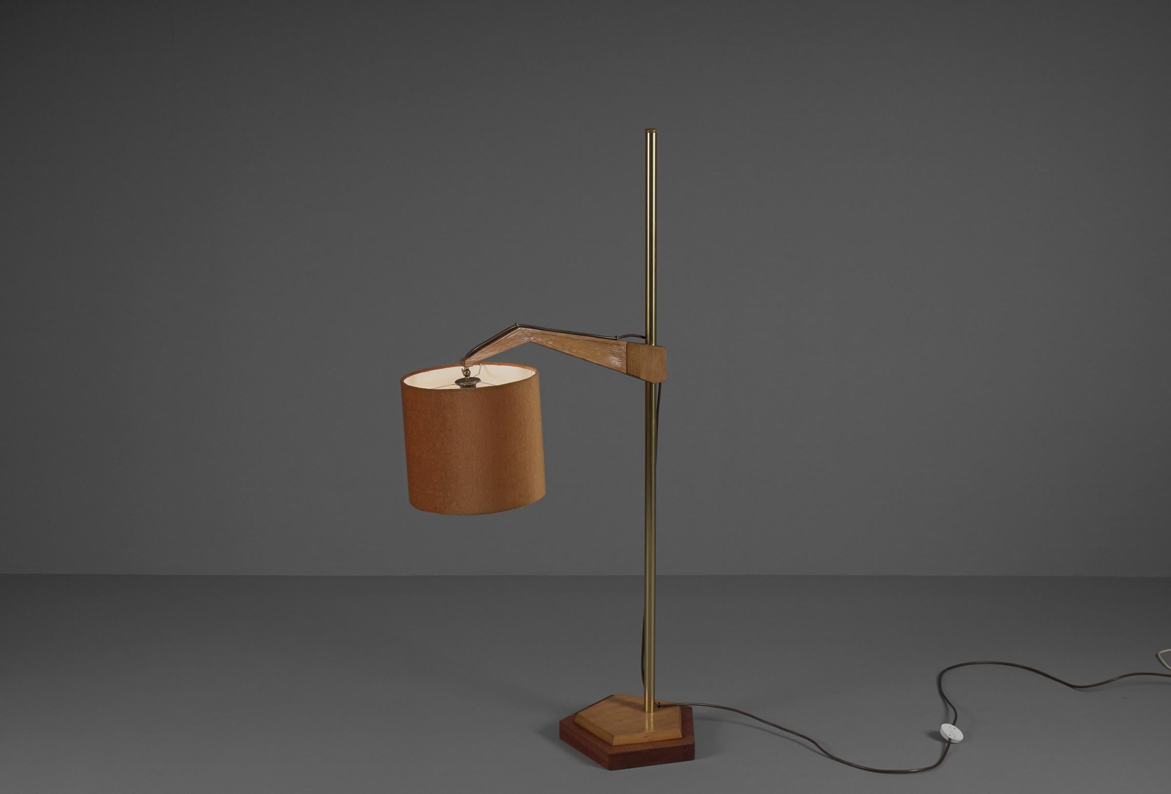 Mid-20th Century Unique anthroposophic floor lamp in wood, brass and fabric by Rudolf Dörfler For Sale