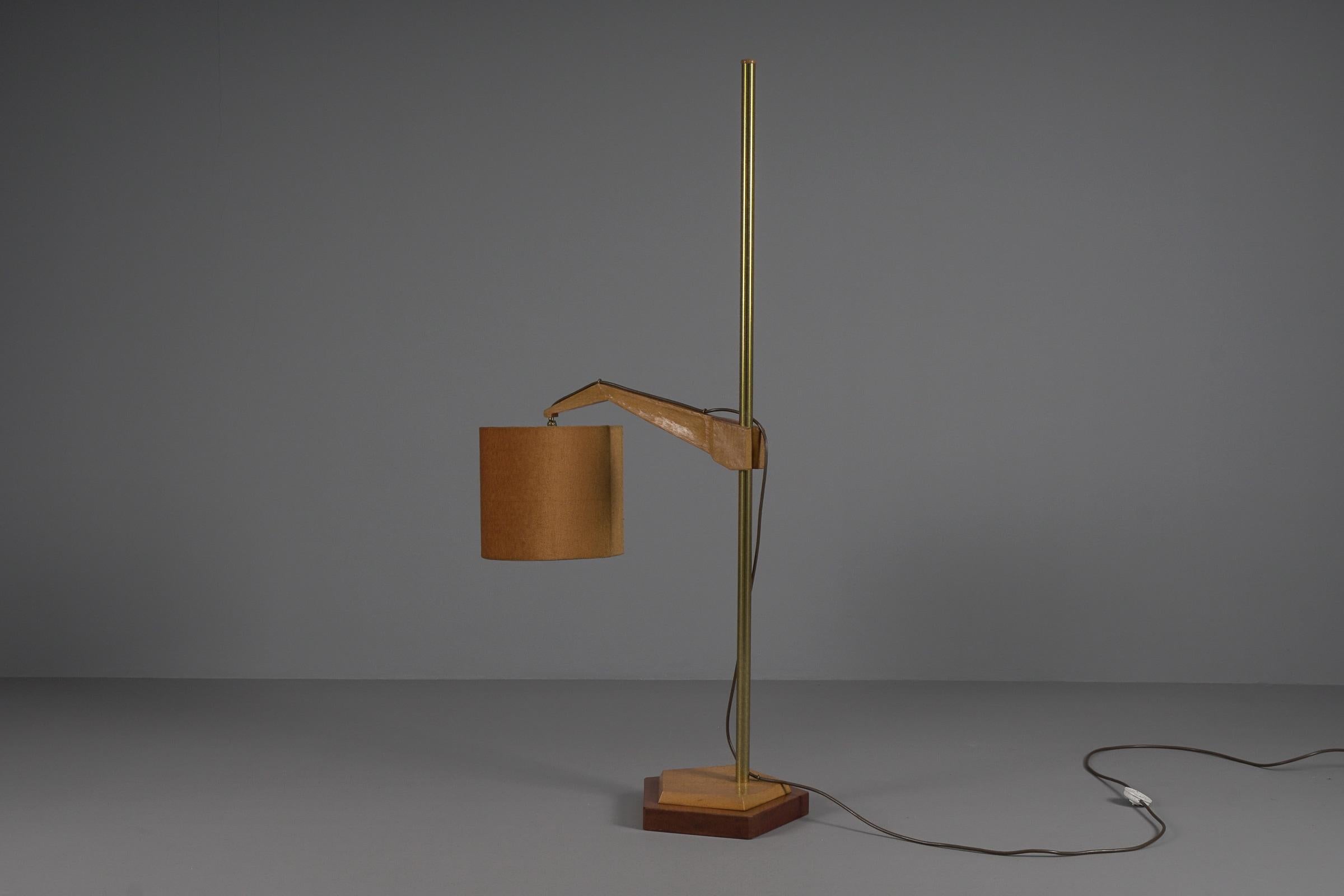 Copper Unique anthroposophic floor lamp in wood, brass and fabric by Rudolf Dörfler For Sale