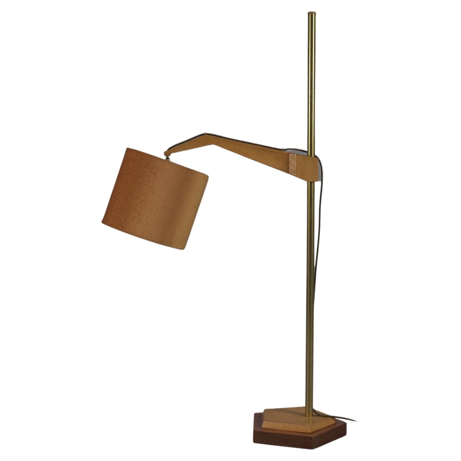 Unique anthroposophic floor lamp in wood, brass and fabric by Rudolf Dörfler