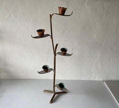 Unique Flower and Leafs Shaped Tall Floor Candle Holder, 1950s, Italy