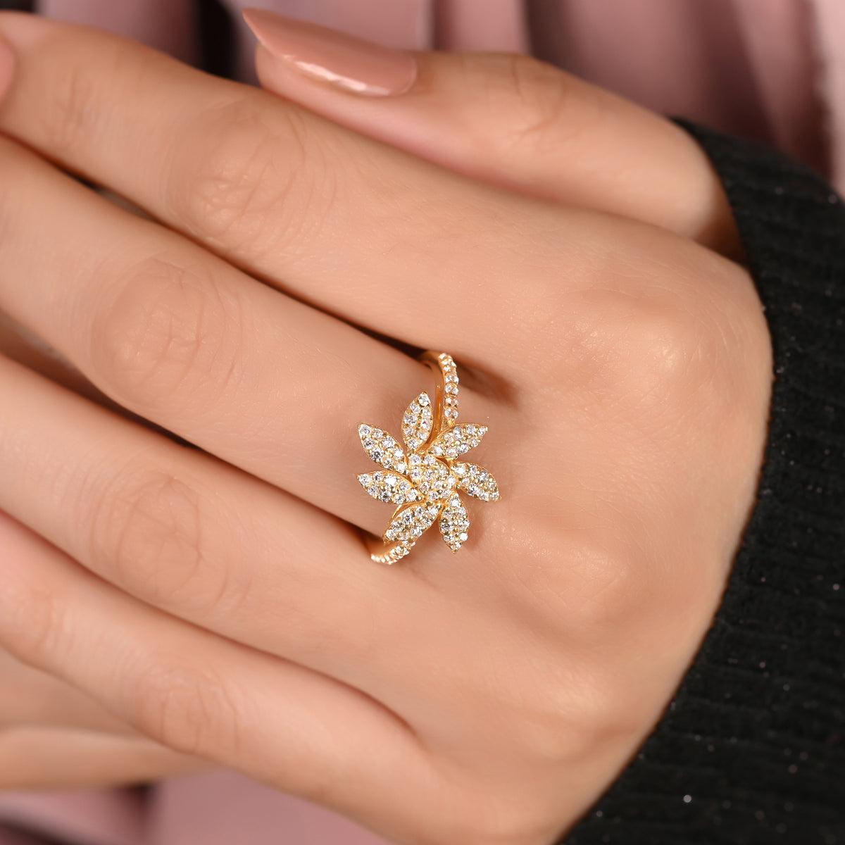 Einzigartiger Blumenförmiger Moissanit-Ring 925 Sterlingsilber Minimalistisches Geschenk für sie für Damen oder Herren