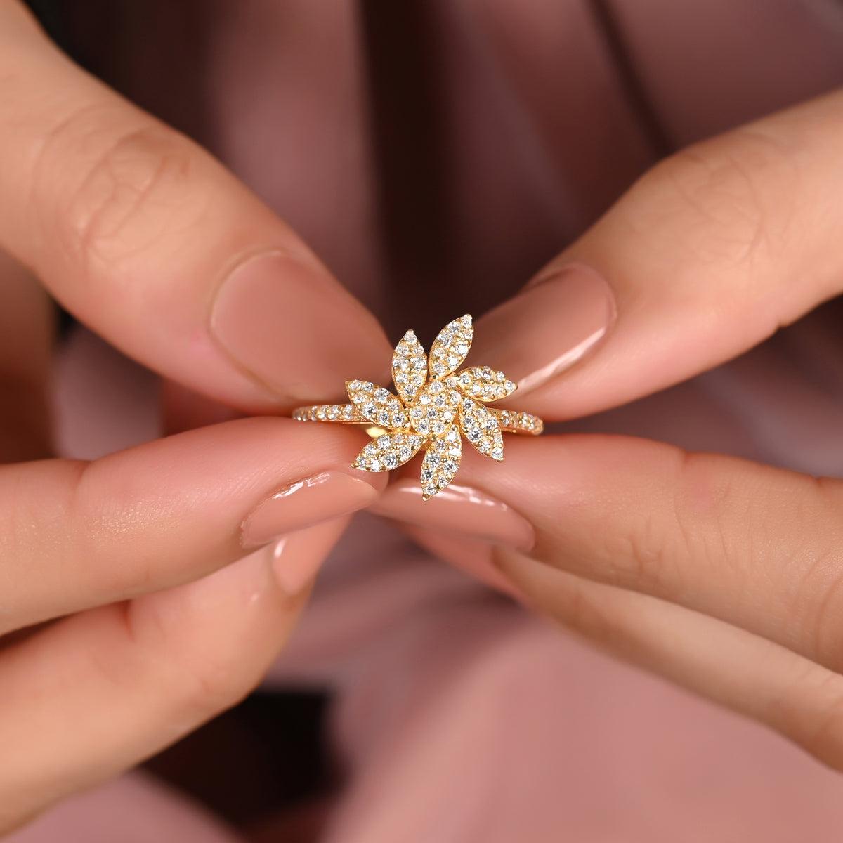 Einzigartiger Blumenförmiger Moissanit-Ring 925 Sterlingsilber Minimalistisches Geschenk für sie 2