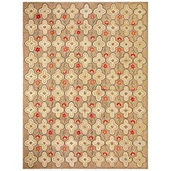 Unique Flowers Pattern in a Beige Color Contemporary Handmade Cotton Hooked Rug