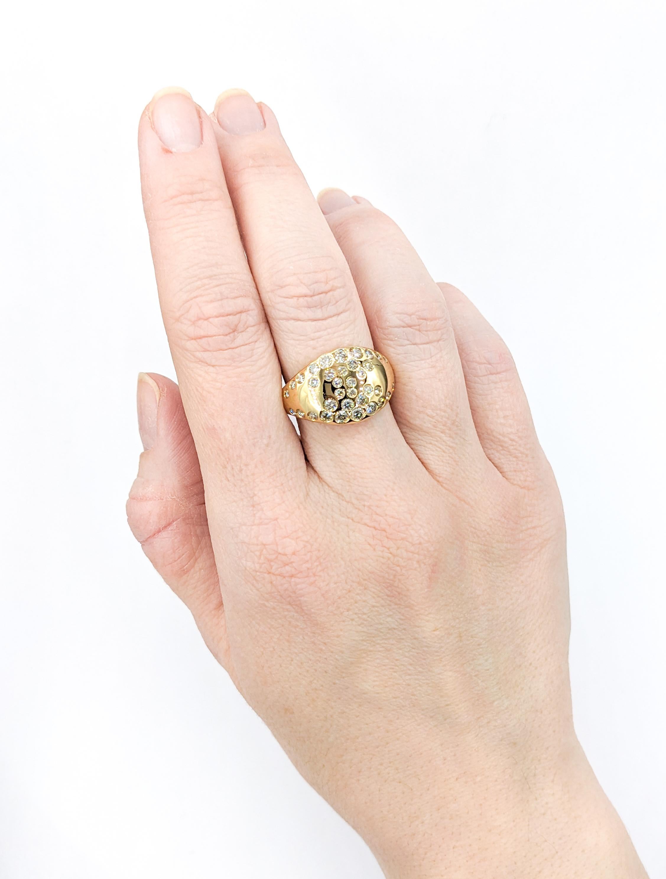 Round Cut Unique Flush-Set Diamond Cocktail Ring For Sale