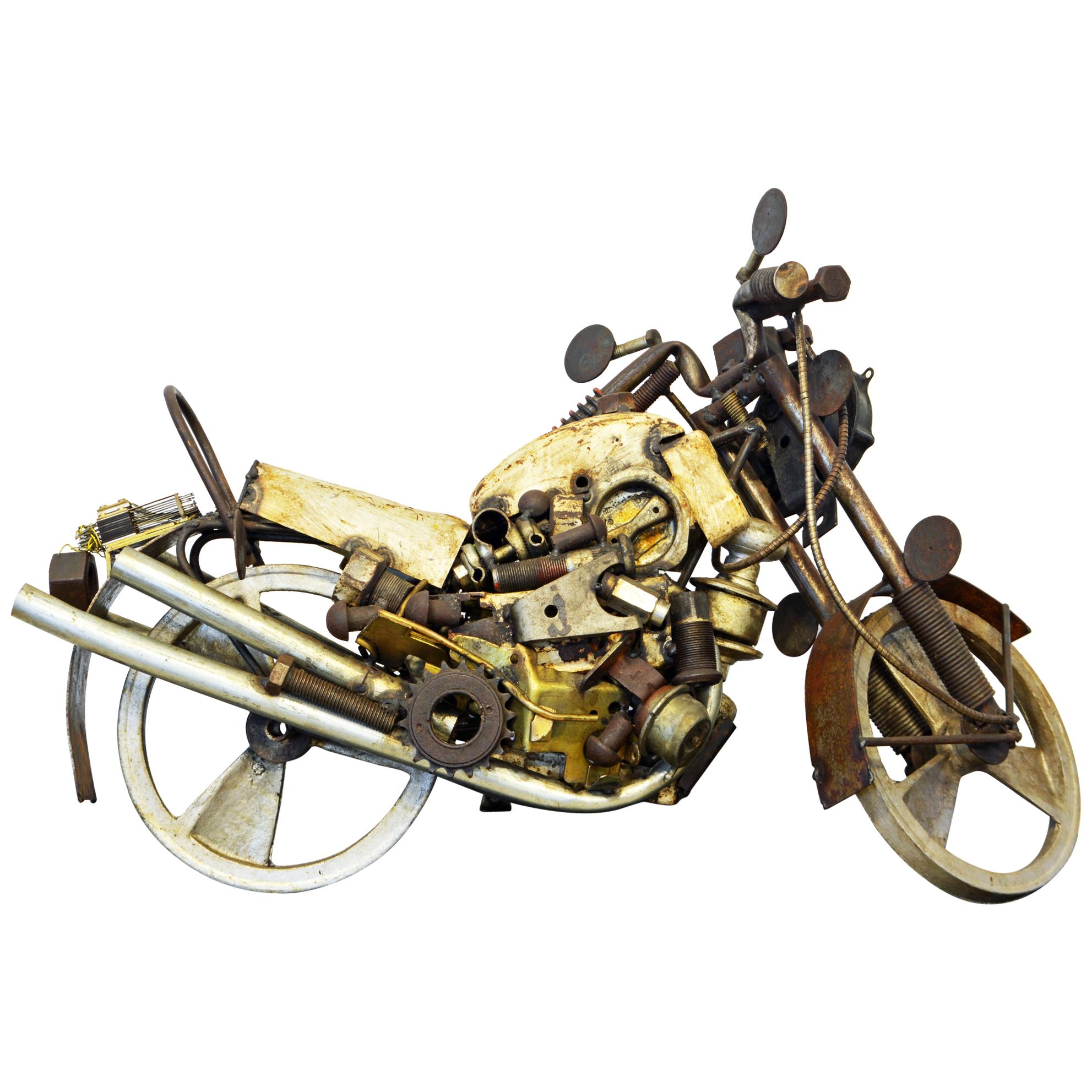 Unique Folk Art Scrap Metal Motorcycle Sculpture