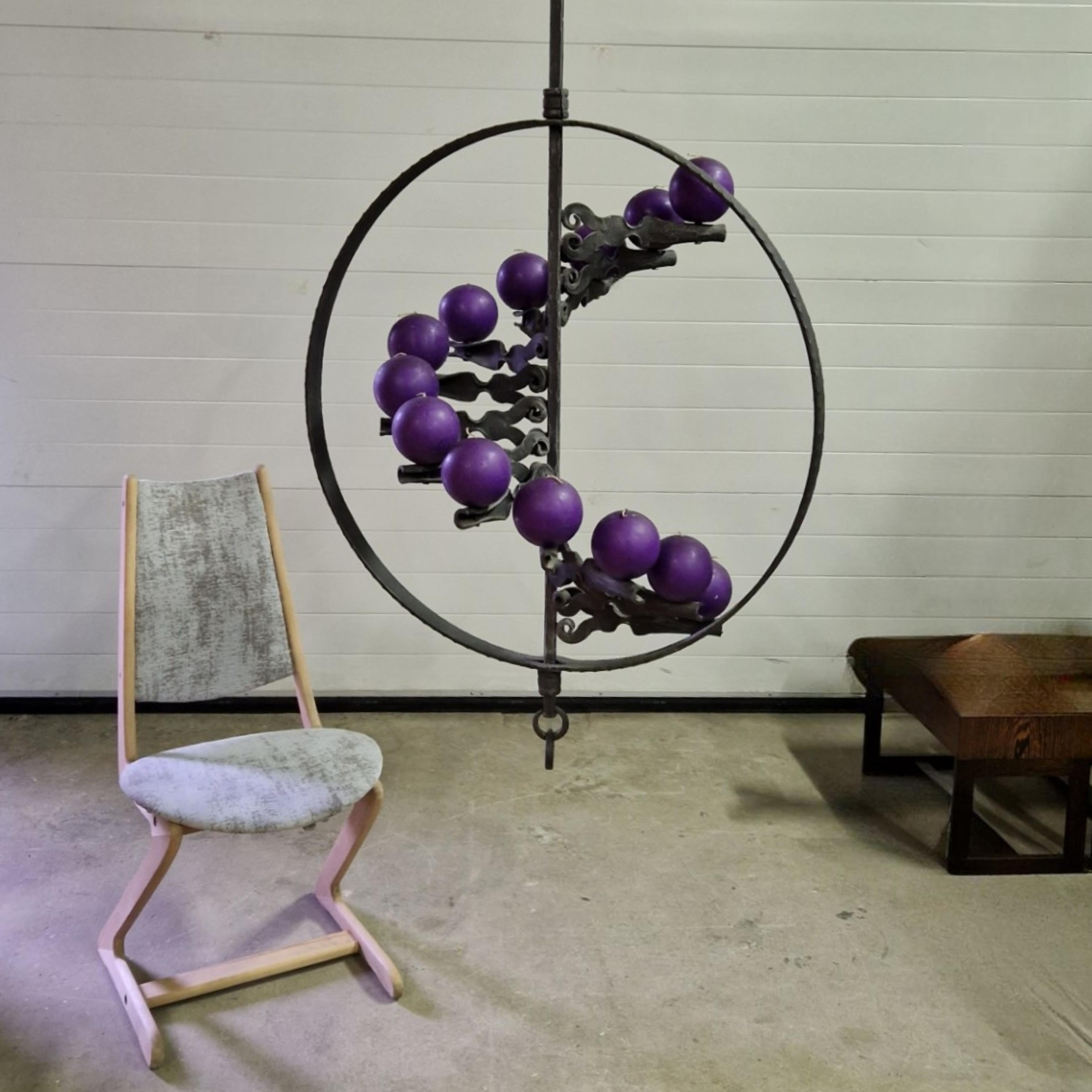 Unique forged iron hanging candelabra, Germany 1960s For Sale 5