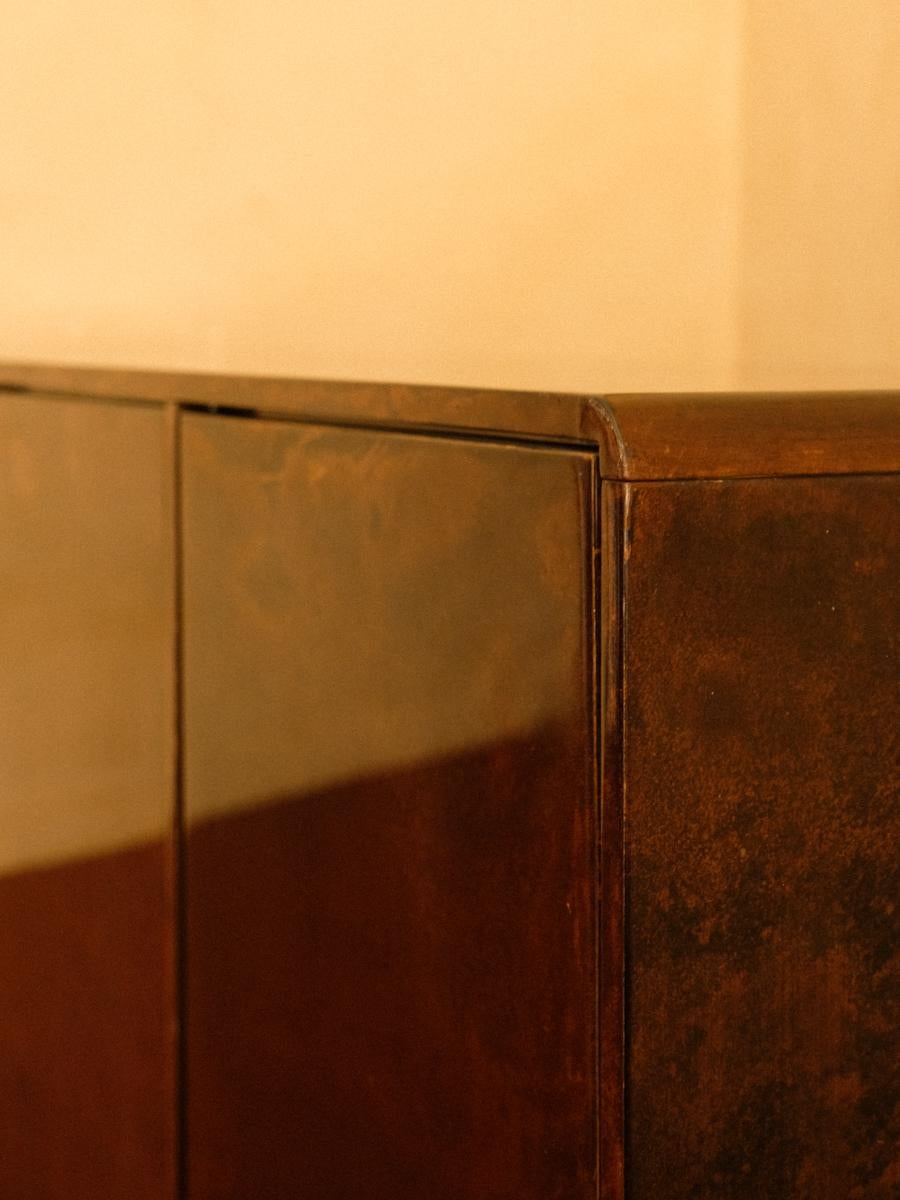 Unique Four-door sideboard covered in parchment, by Ottini Milano, Italy 1970s. For Sale 4