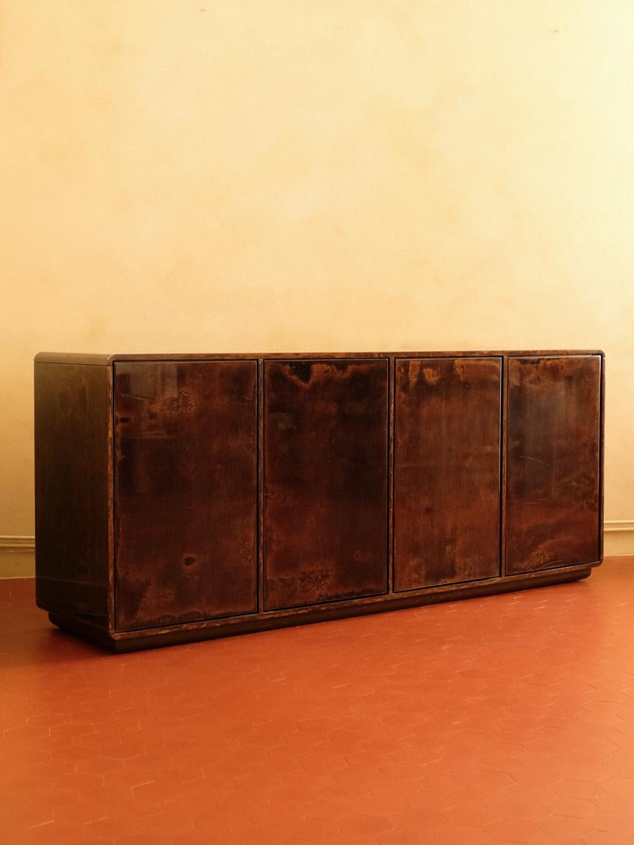 Unique Four-door sideboard covered in parchment, by Ottini Milano, Italy 1970s. For Sale 11