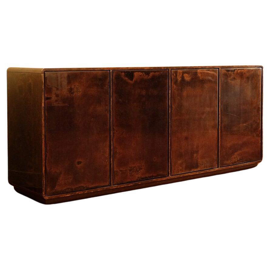 Unique Four-door sideboard covered in parchment, by Ottini Milano, Italy 1970s. For Sale