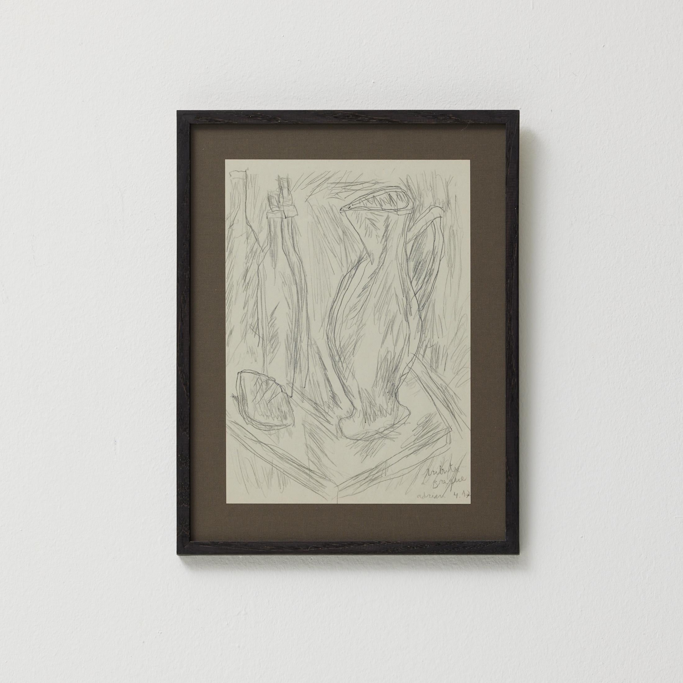 Gravure abstraite encadrée Hommage à Le Corbusier par Adrian, Circa 2015

Impression contemporaine encadrée sur papier, créée par l'artiste Adrian vers 2015 en hommage visuel à l'influent architecte et designer Le Corbusier. L'image présente une