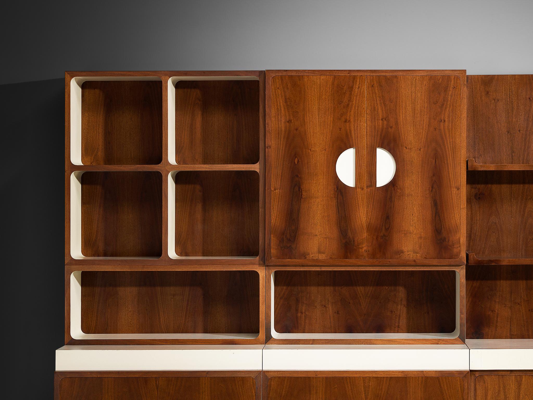Mid-20th Century Unique Franco Campo and Carlo Graffi 1960s Large Wall Unit in Walnut For Sale