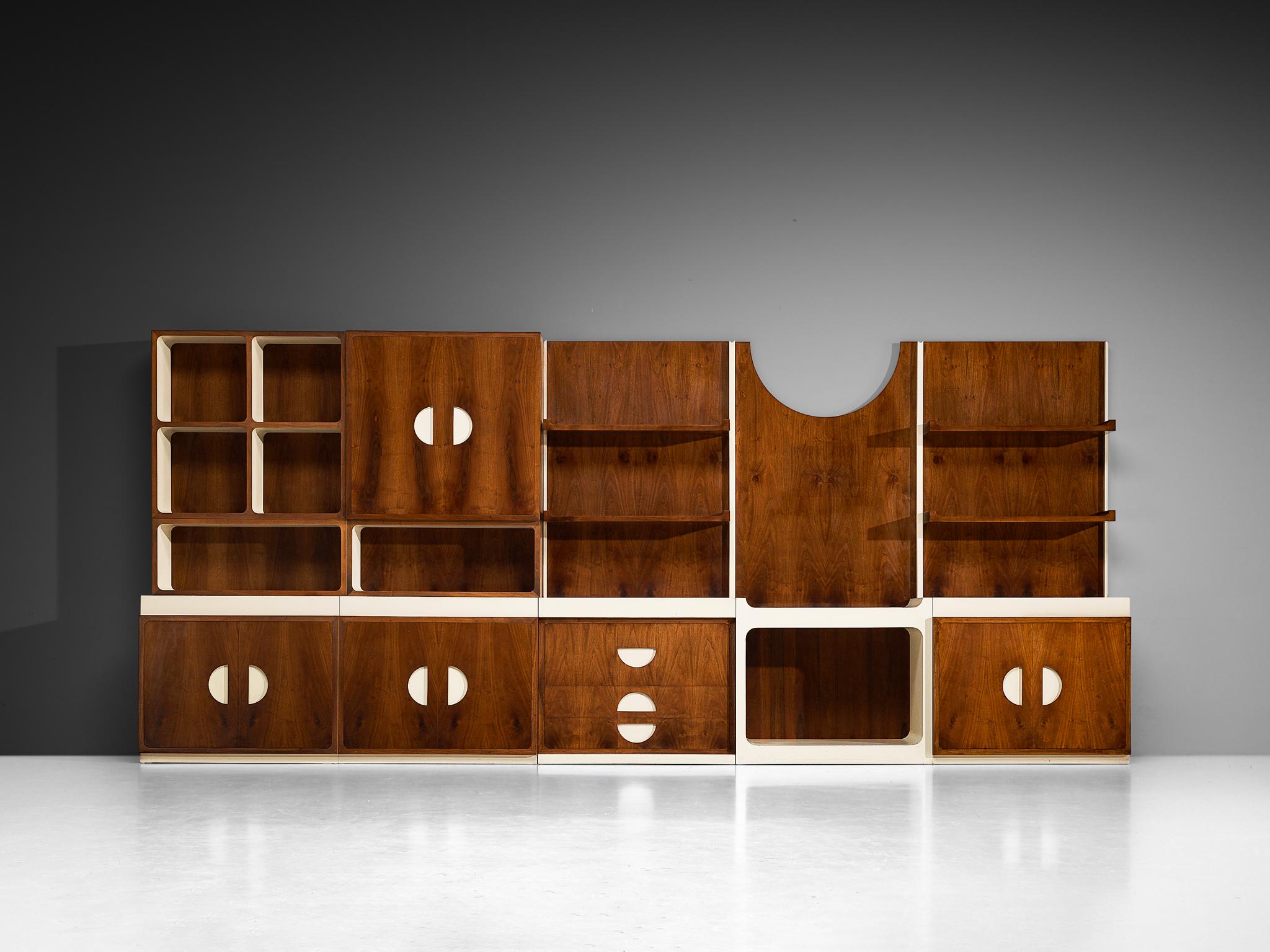 Wood Unique Franco Campo and Carlo Graffi 1960s Large Wall Unit in Walnut For Sale