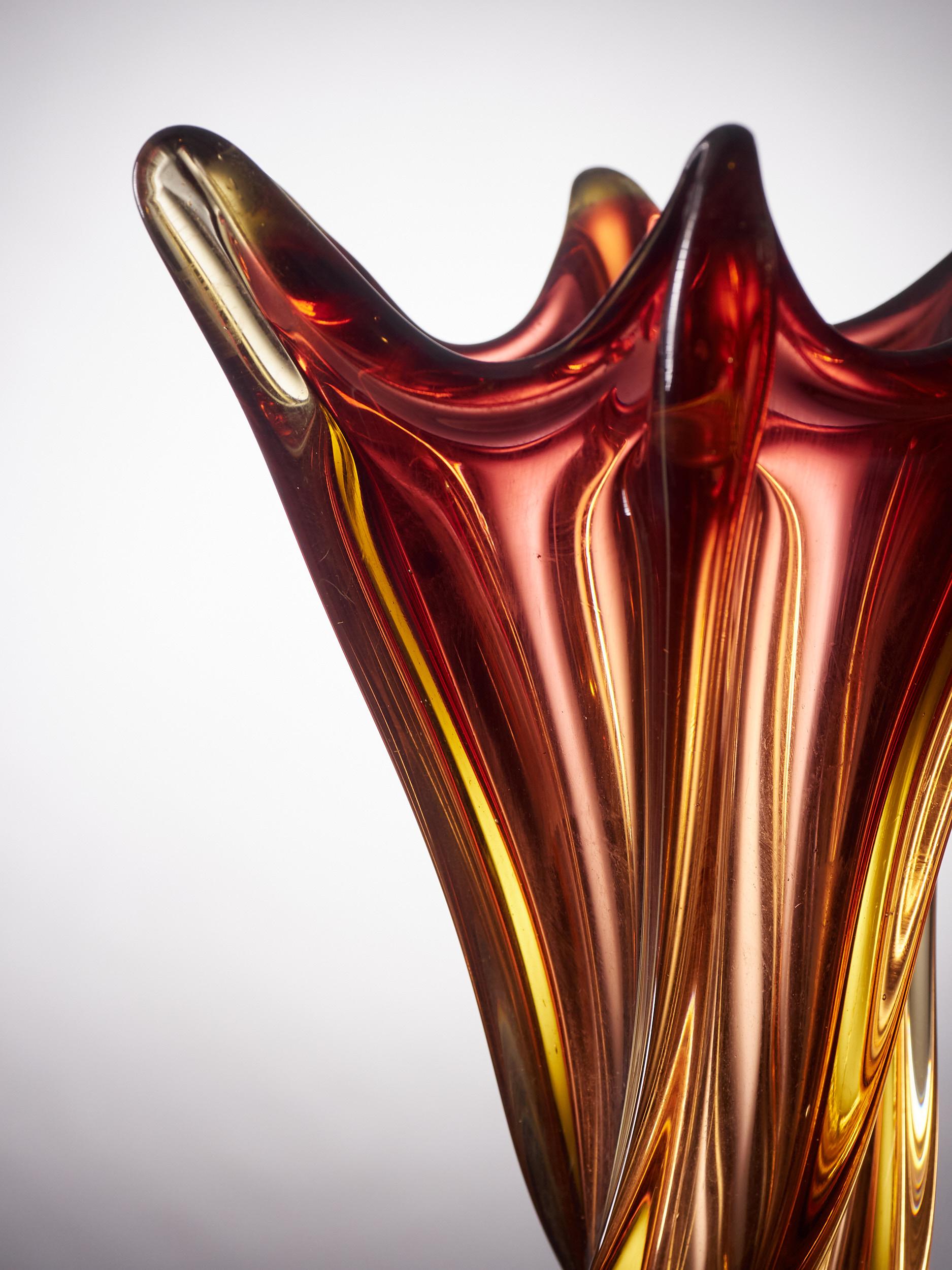 Unique Freeform Honey Amber Murano Glass Vase 5