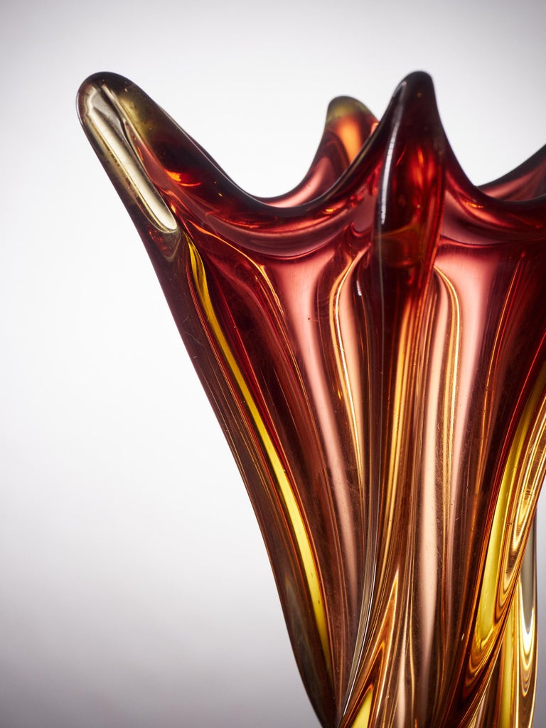 Unique Freeform Honey Amber Murano Glass Vase at 1stDibs