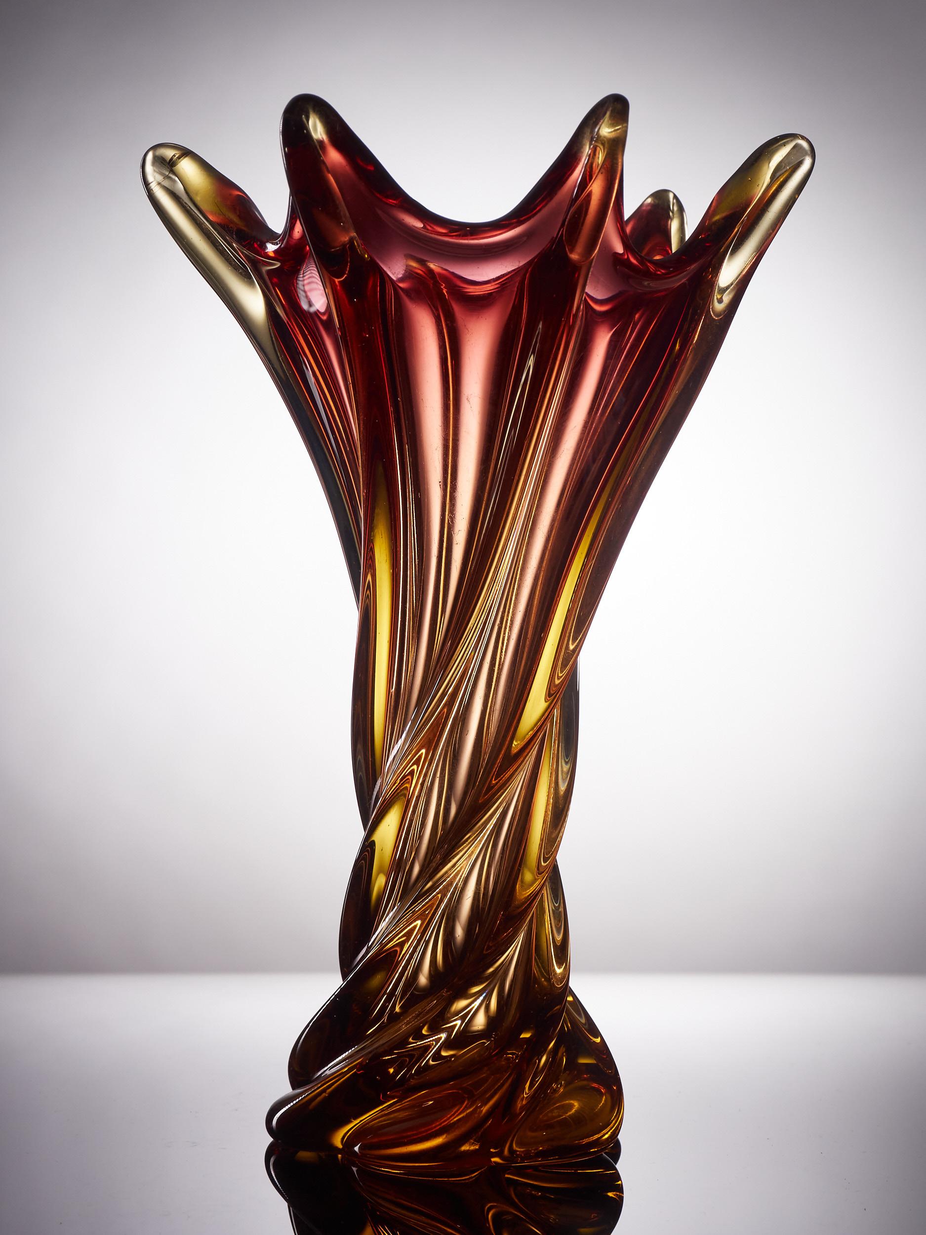 Italian Unique Freeform Honey Amber Murano Glass Vase