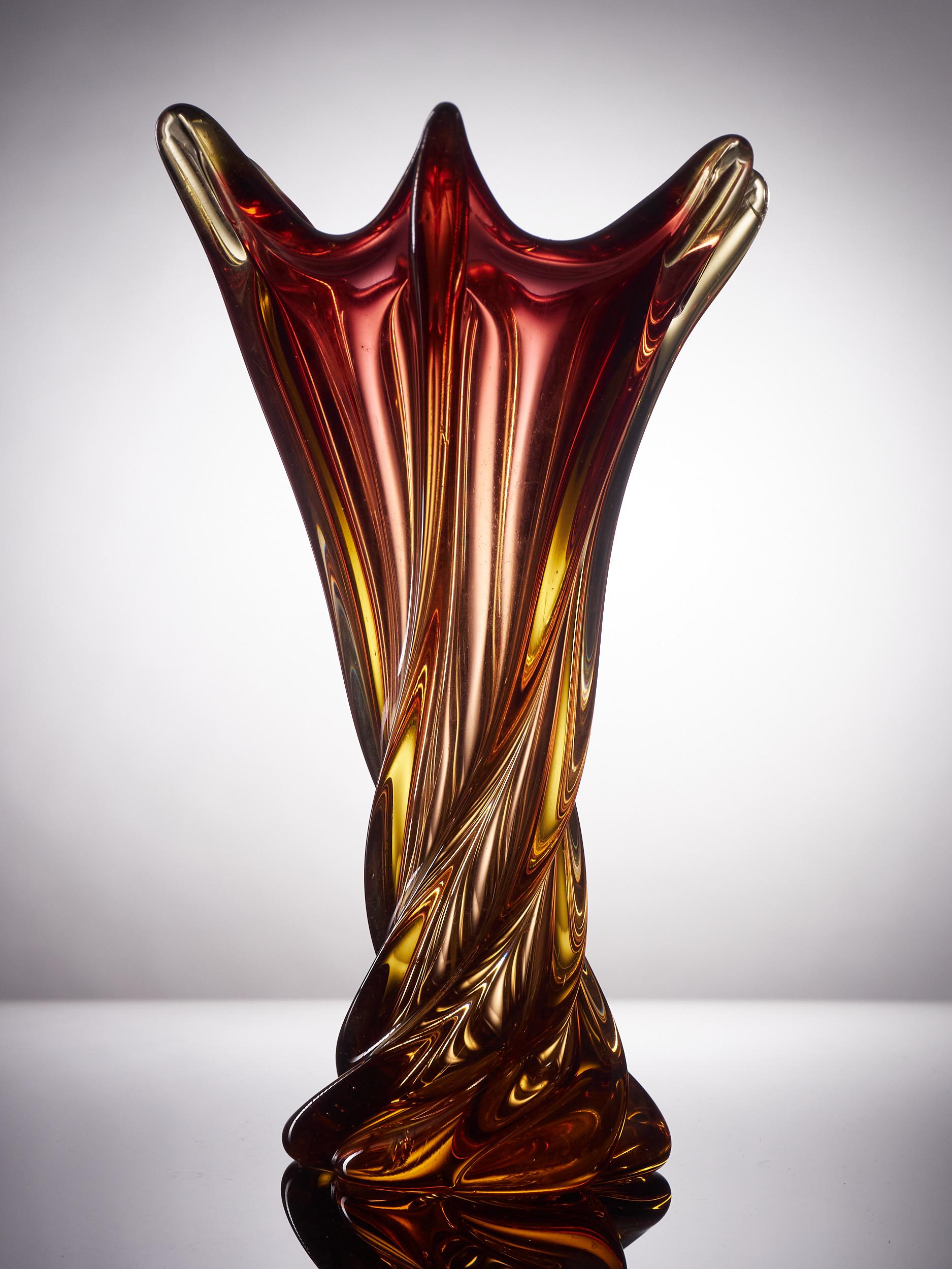 20th Century Unique Freeform Honey Amber Murano Glass Vase