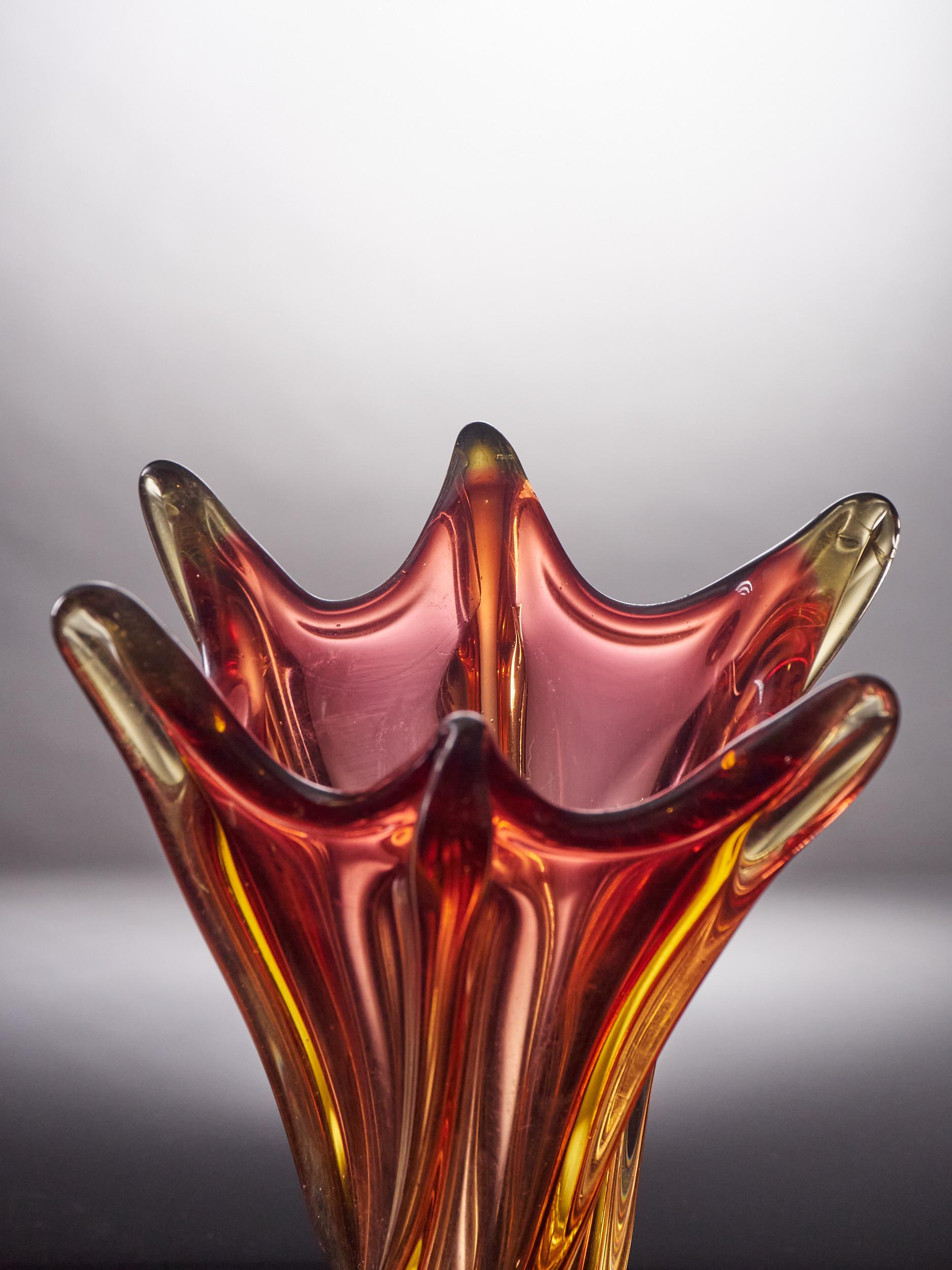 Unique Freeform Honey Amber Murano Glass Vase 1