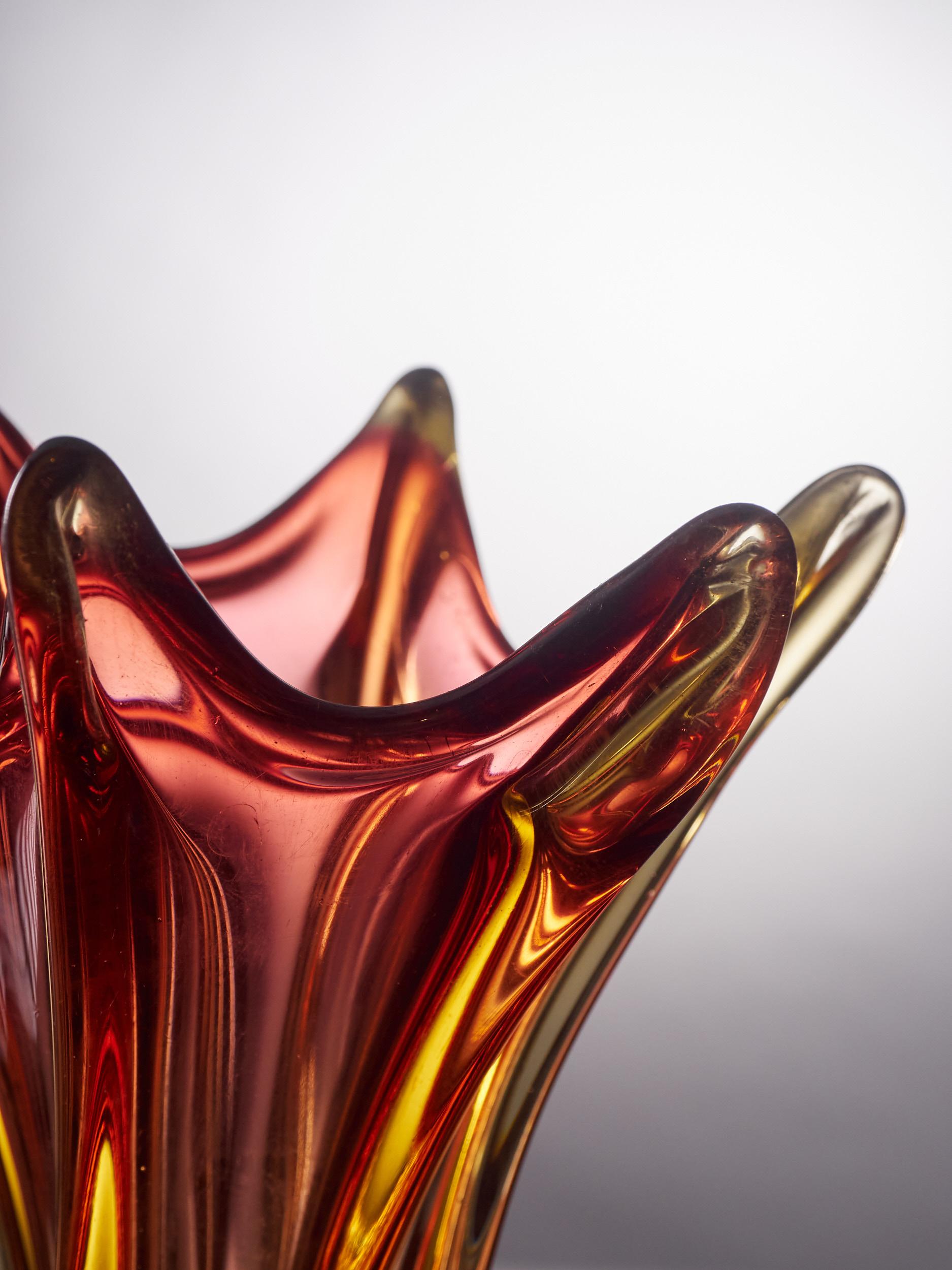 Unique Freeform Honey Amber Murano Glass Vase 3