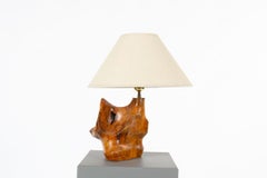 Unique Free-Form Table Lamp in Hand-Carved Olive Wood, France, 1950s
