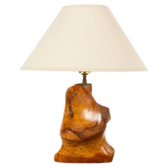 Unique Free-Form Table Lamp in Hand-Carved Olive Wood, France, 1950s