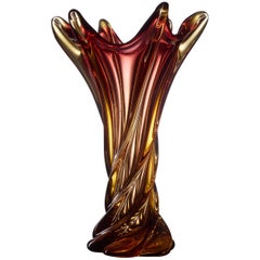 Unique Freeform Honey Amber Murano Glass Vase