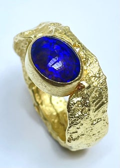 Unique Freeform Ring in 18k Gold & Blue Opal by Kelvin J. Birk