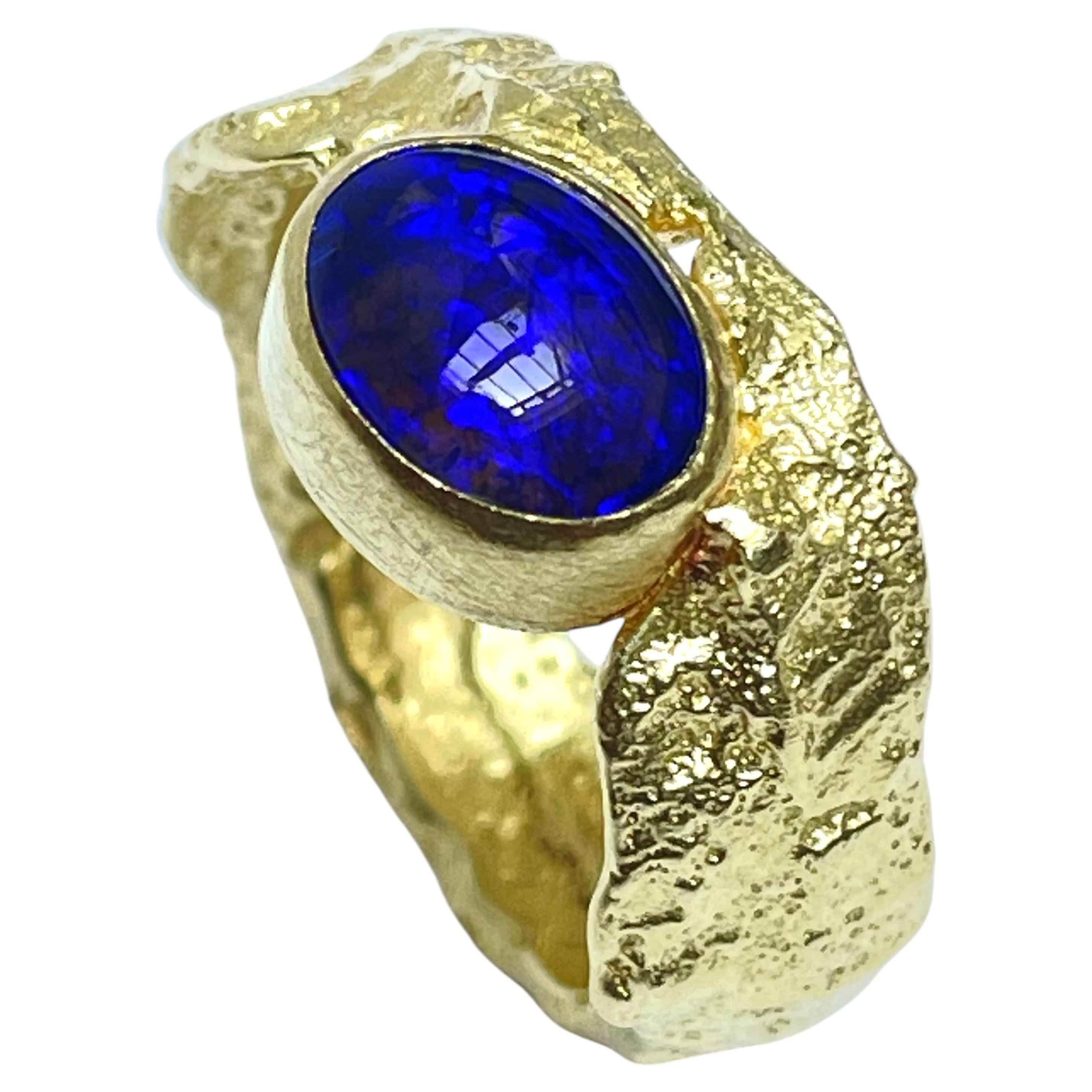 Unique Freeform Ring in 18k Gold & Blue Opal by Kelvin J. Birk For Sale