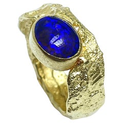 Unique Freeform Ring in 18k Gold & Blue Opal by Kelvin J. Birk