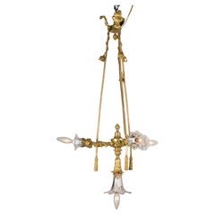 Unico lampadario francese del XIX secolo Luigi XVI con corde, nappe e rose