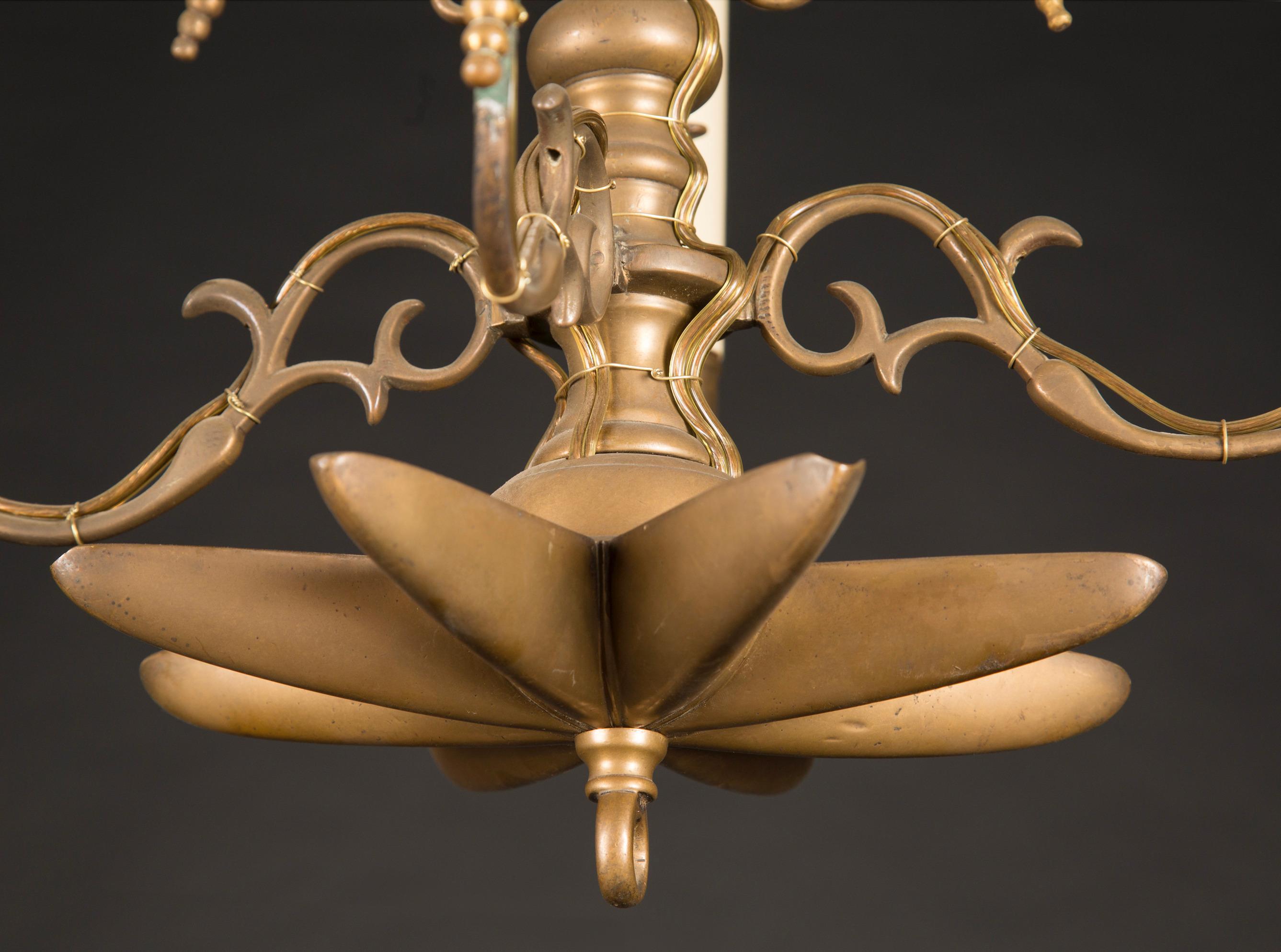 Unique French Antique Brass Chandelier, 19th Century  In Good Condition For Sale In New Orleans, LA