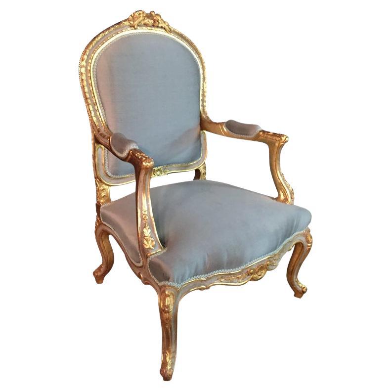 Unique French Armchair in Antique Louis Quinze Style Wood Hand Carved For Sale