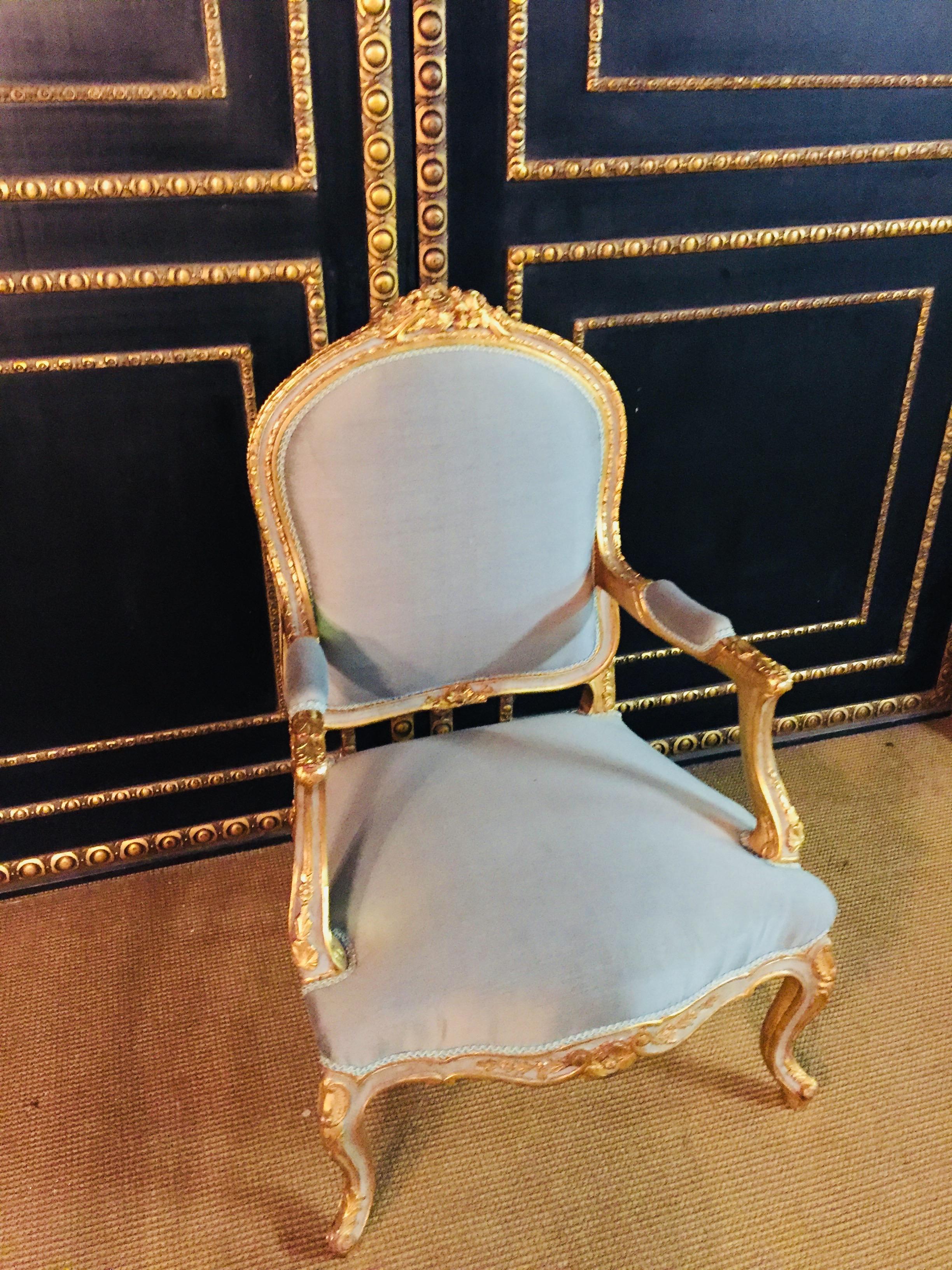 Unique French Armchair in antique Louis Quinze Style wood hand carved 2