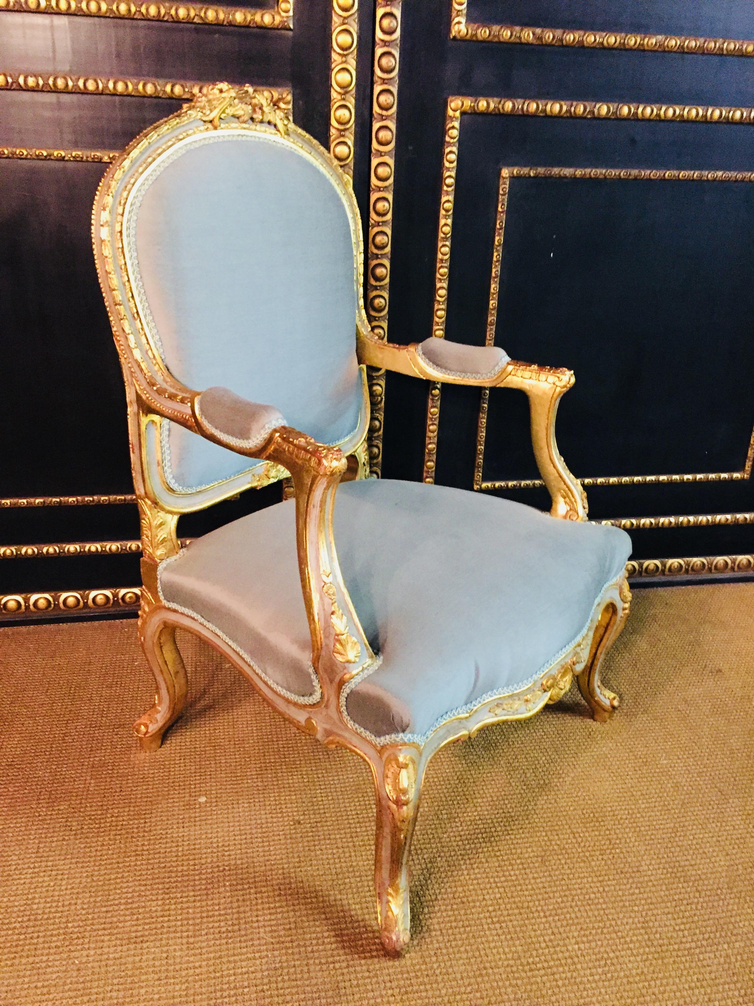 Unique French Armchair in antique Louis Quinze Style wood hand carved 4