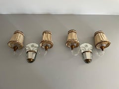 Unique French Art Deco Glass & Brass Pair of Sconces, 1940s, France