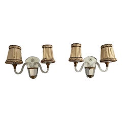 Unique French Art Deco Glass & Brass Pair of Sconces, 1940s, France